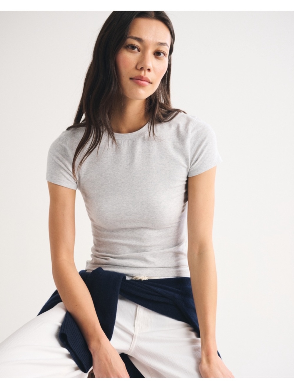 Abercrombie Essential Tuckable Baby Tee Light Grey